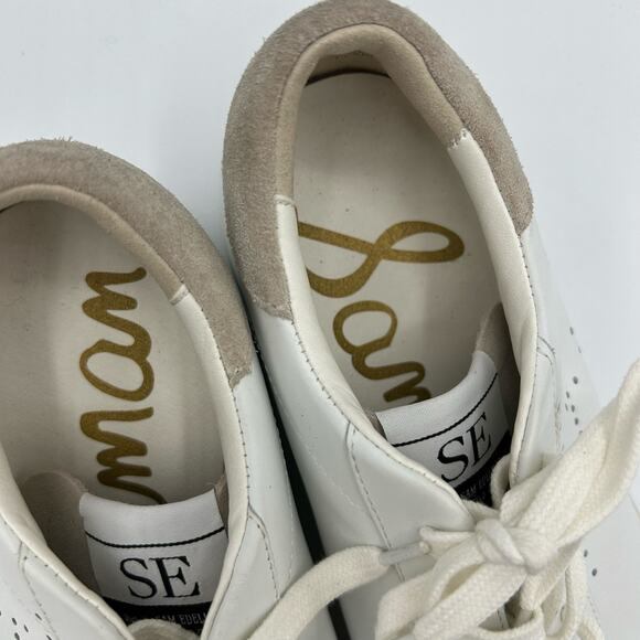 Sam Edelman Aubrie Sneakers 7.5 White Leather Suede Toe Low Top Lace Up Casual - Picture 3 of 14